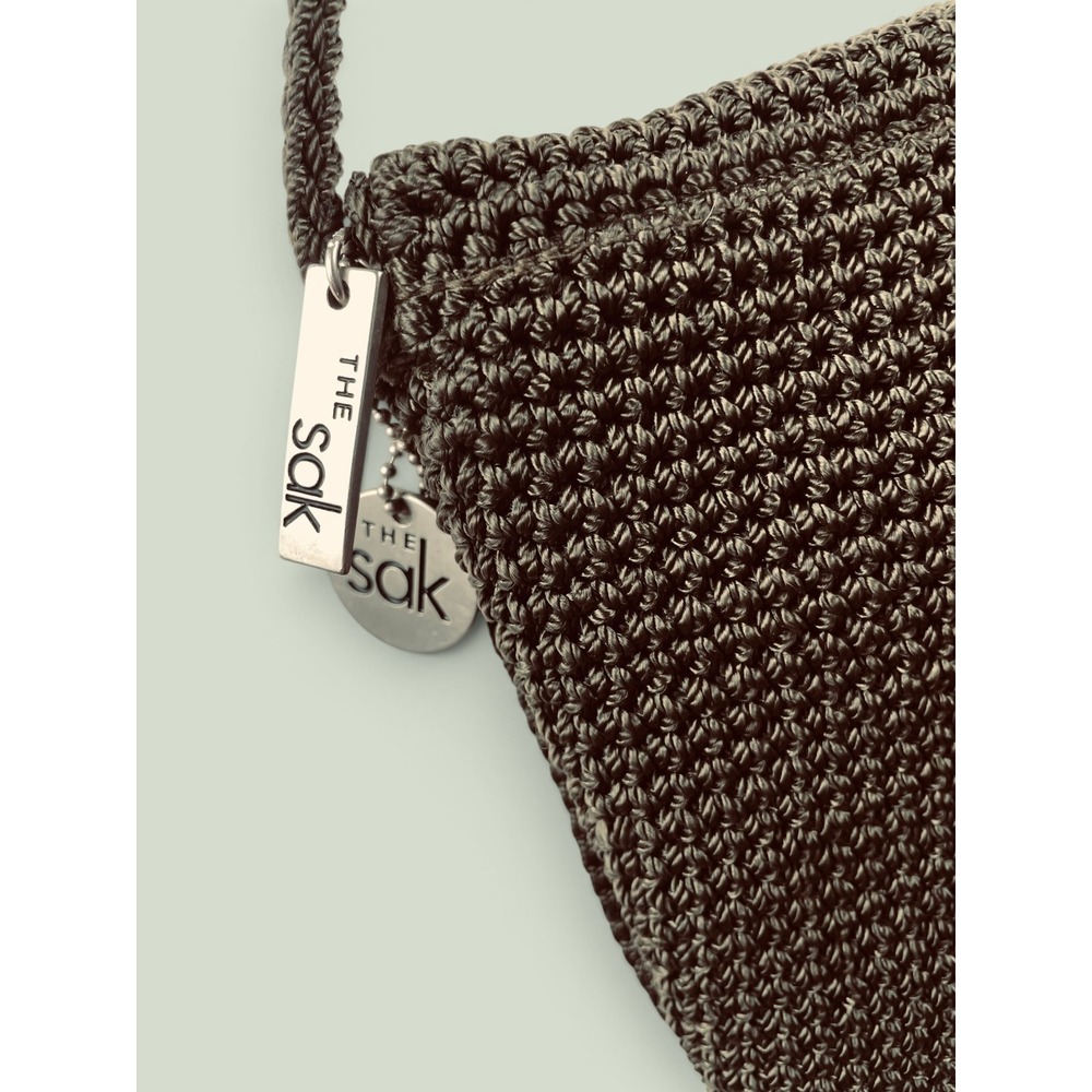 The Sak Crochet Crossbody Bag Olive Green Hand Knit Flap Shoulder Bag Retro - Picture 2 of 6
